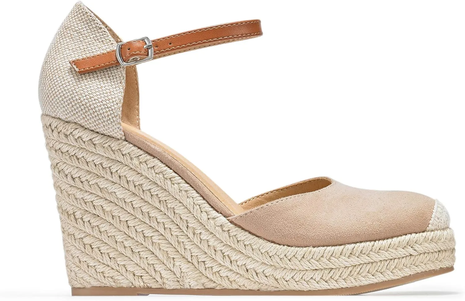 FISACE Womens Summer Espadrille Heel Platform Wedge Sandals Ankle Buckle Strap Closed Toe Shoes