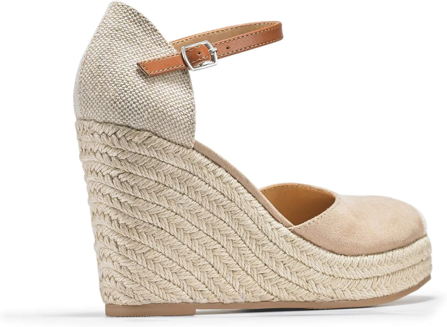 FISACE Womens Summer Espadrille Heel Platform Wedge Sandals Ankle Buckle Strap Closed Toe Shoes