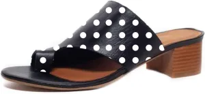 FOWT Women Round Toe Flip Flops Chunky Block Low Heel Slipper Mules Summer Beach Travel Sandal Shoes Size 4-16 US
