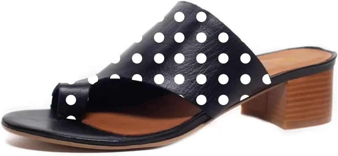 FOWT Women Round Toe Flip Flops Chunky Block Low Heel Slipper Mules Summer Beach Travel Sandal Shoes Size 4-16 US