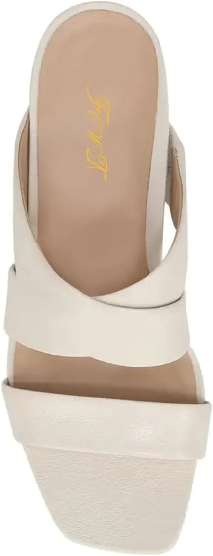 FOWT Women Square Open Toe Mules Mid Stacked Block Heels Slip on Cross Strap Causal Outfit Summer Shoes Size 4-16 US