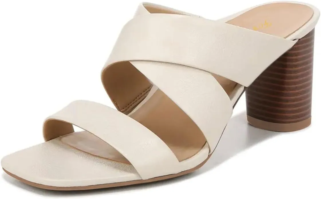 FOWT Women Square Open Toe Mules Mid Stacked Block Heels Slip on Cross Strap Causal Outfit Summer Shoes Size 4-16 US