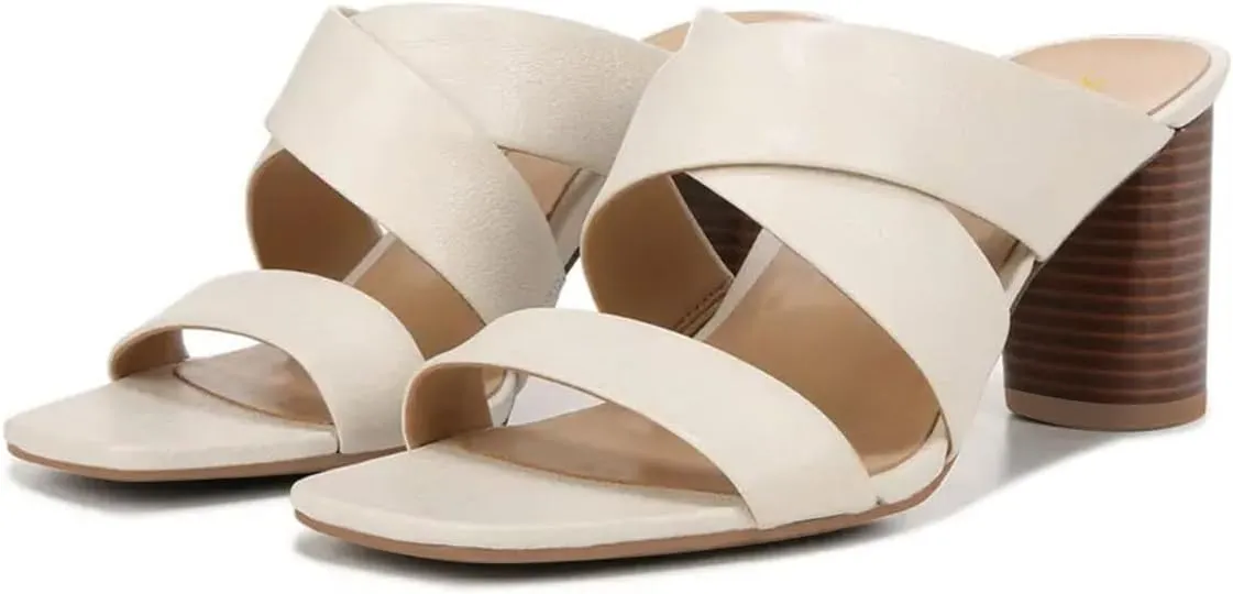 FOWT Women Square Open Toe Mules Mid Stacked Block Heels Slip on Cross Strap Causal Outfit Summer Shoes Size 4-16 US