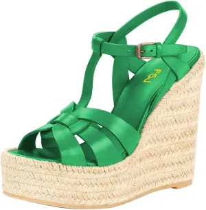 FSJ Women Elegant Open Toe Espadrille Platform Ankle Strap Wedge Sandals Woven Cutout Casual Summer Dress Comfort Shoes Size 4-16 US