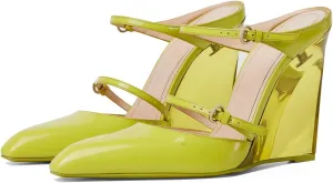 Goolita Clear Wedge Heels for Women, Closed Pointed Toe Mule Heels with Buckle Strap Sexy Backless Slip On Party Evening Shoes