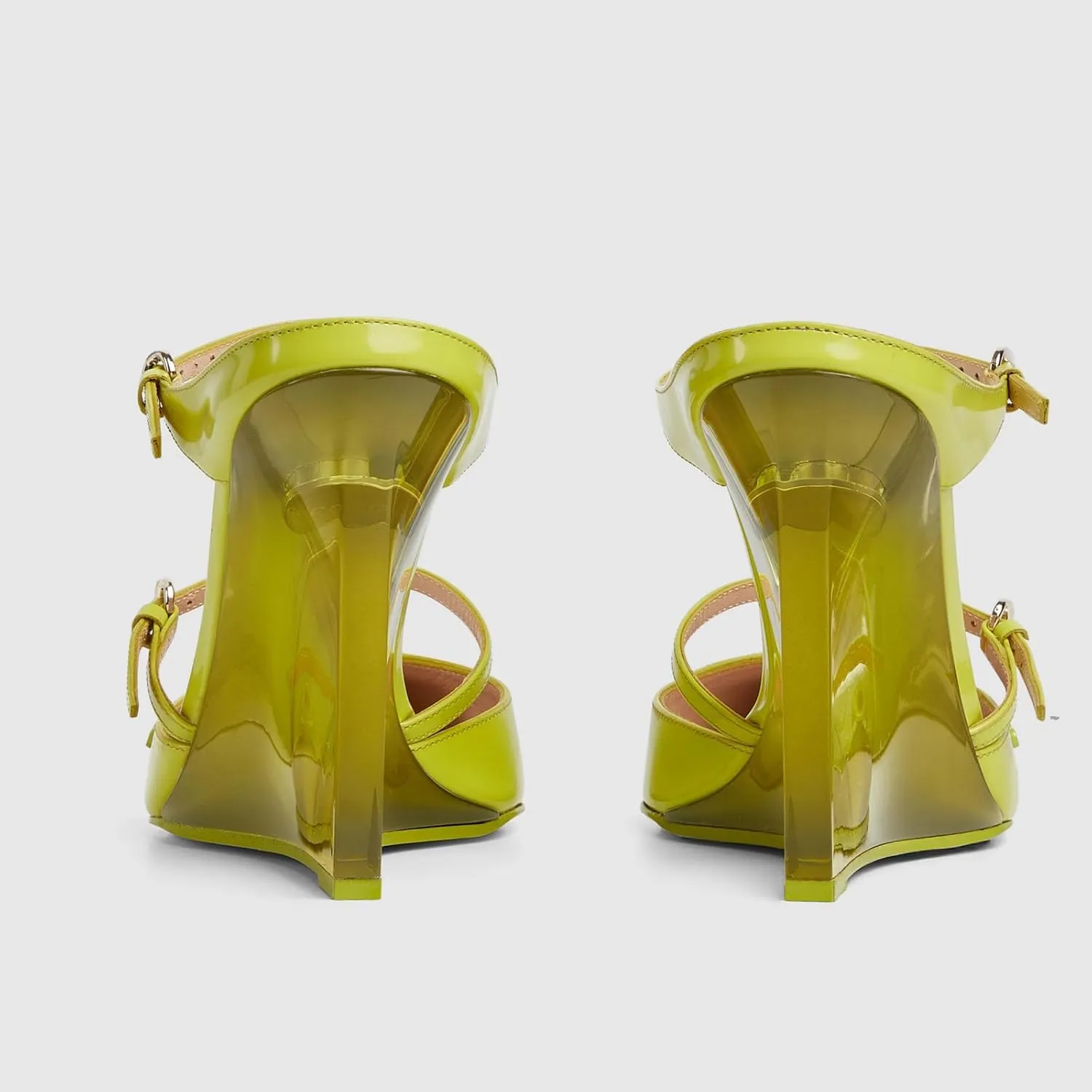 Goolita Clear Wedge Heels for Women, Closed Pointed Toe Mule Heels with Buckle Strap Sexy Backless Slip On Party Evening Shoes