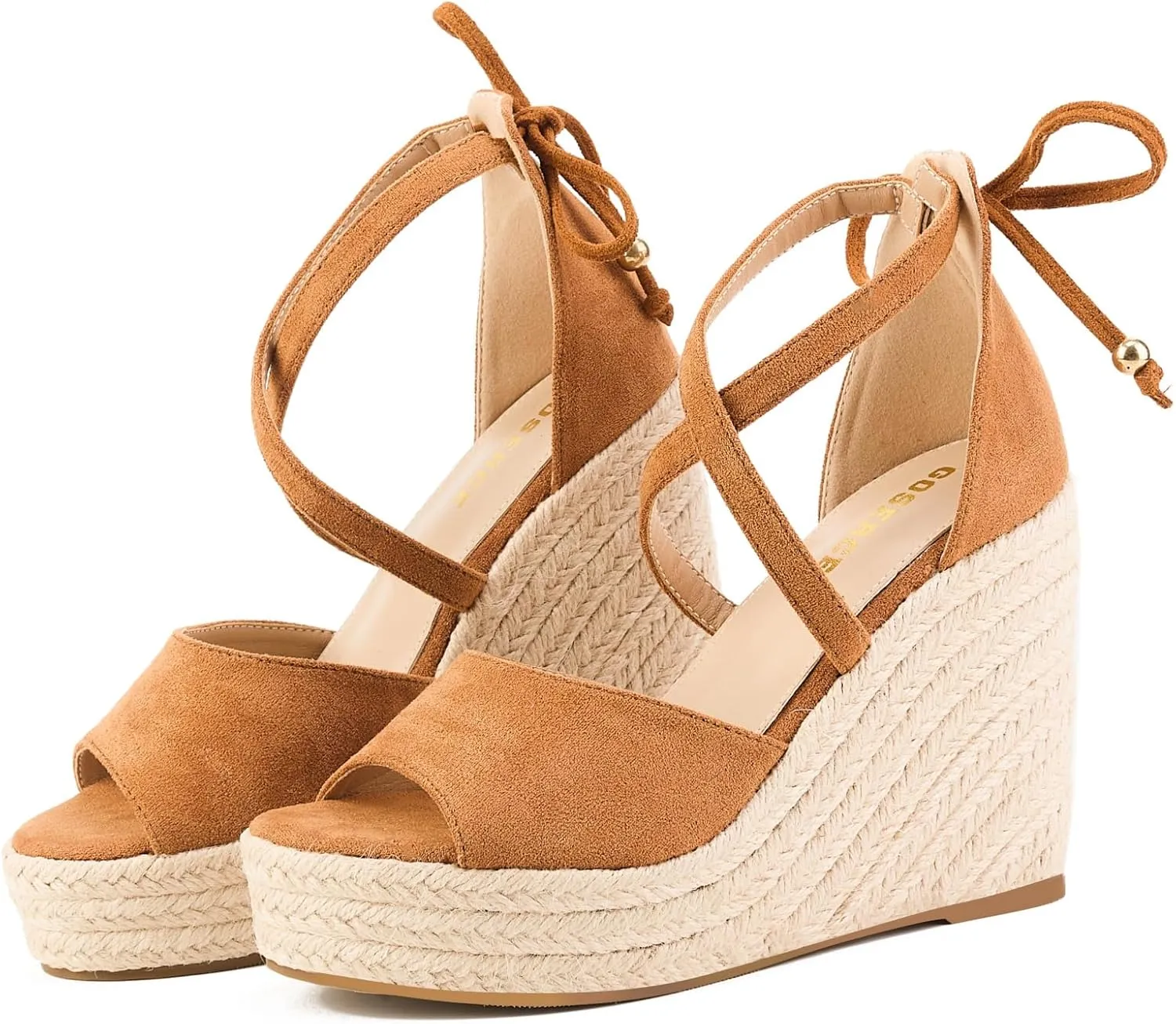 GOSERCE Wedge Sandals for Women Espadrille Platform Sandals Comfortable Lace Up Peep Open Toe for Walking Beach Casual Dressy Summer Shoes