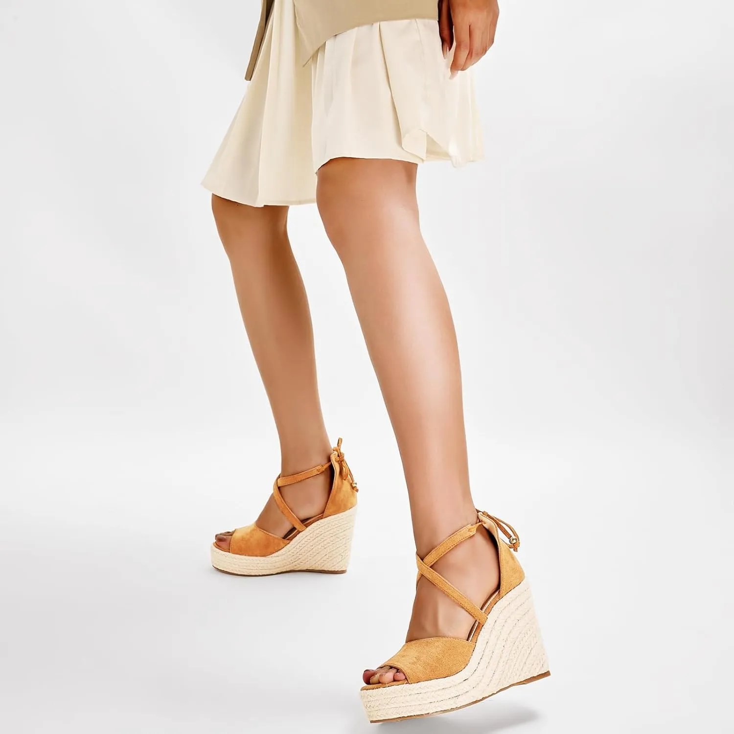 GOSERCE Wedge Sandals for Women Espadrille Platform Sandals Comfortable Lace Up Peep Open Toe for Walking Beach Casual Dressy Summer Shoes