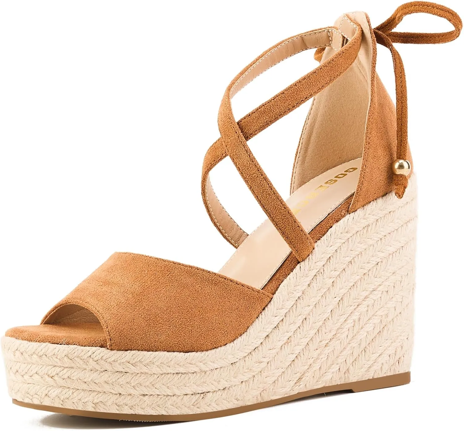 GOSERCE Wedge Sandals for Women Espadrille Platform Sandals Comfortable Lace Up Peep Open Toe for Walking Beach Casual Dressy Summer Shoes