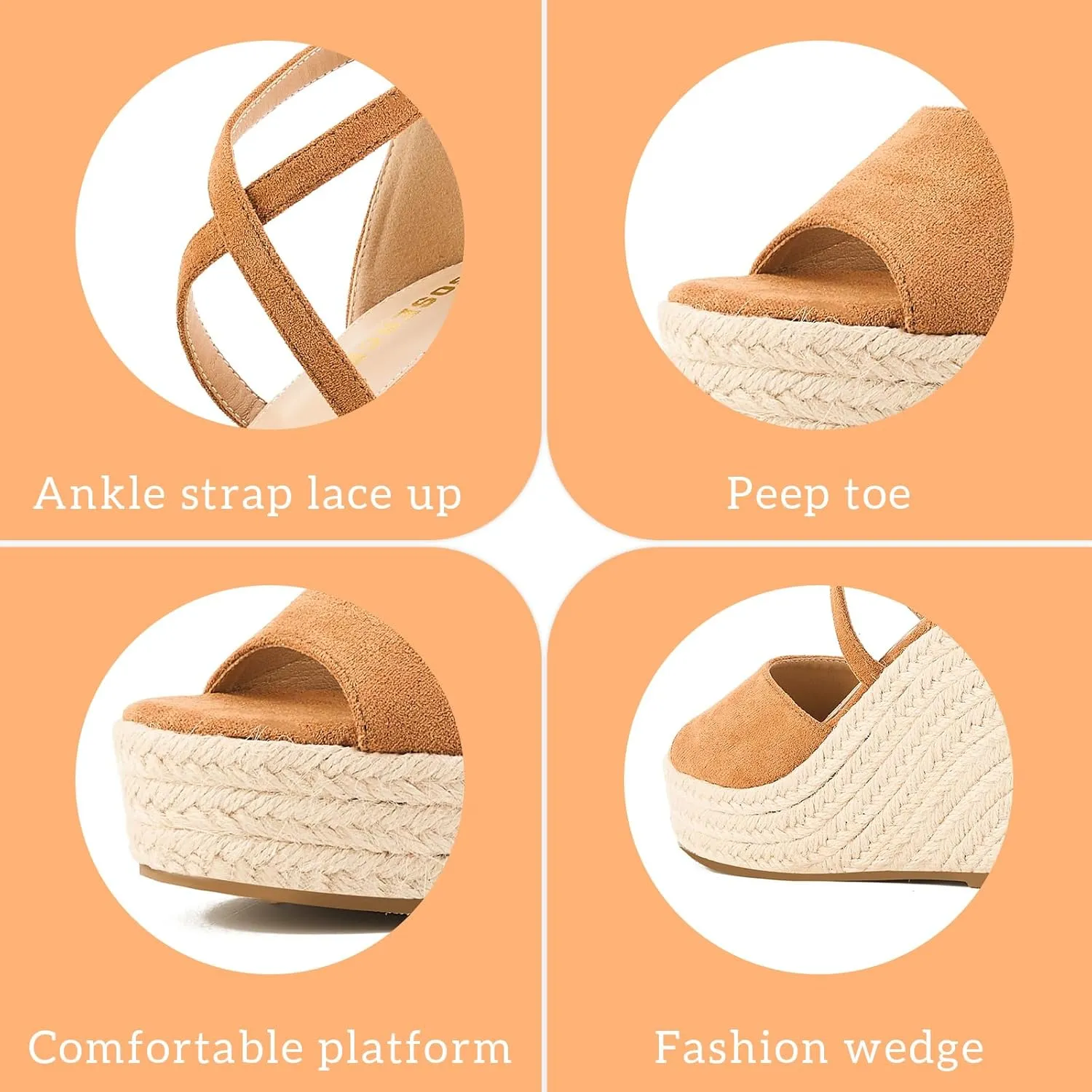 GOSERCE Wedge Sandals for Women Espadrille Platform Sandals Comfortable Lace Up Peep Open Toe for Walking Beach Casual Dressy Summer Shoes