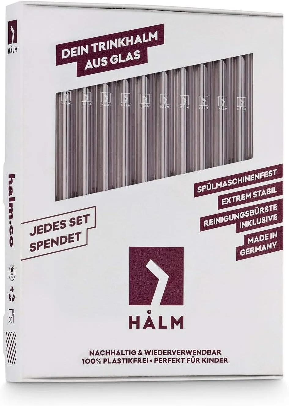 Halm Glass Straws – 20x 6 Inch Short Reusable Drinking Straws   Plastic-Free Cleaning Brush - Dishwasher Safe - Eco-Friendly - Perfect for Parties, Tumbler, Cocktails - Made in Germany