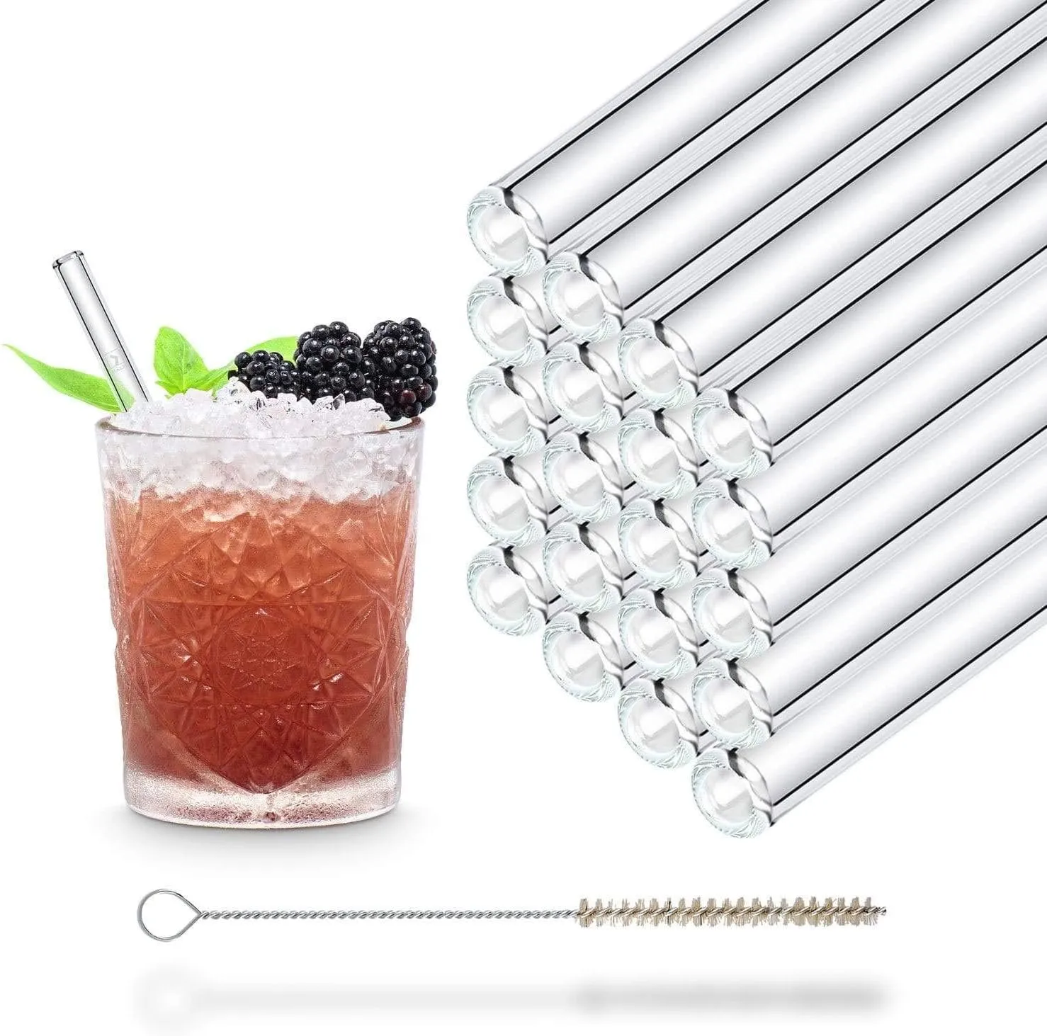 Halm Glass Straws – 20x 6 Inch Short Reusable Drinking Straws   Plastic-Free Cleaning Brush - Dishwasher Safe - Eco-Friendly - Perfect for Parties, Tumbler, Cocktails - Made in Germany