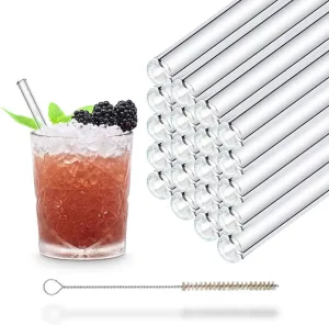 Halm Glass Straws – 20x 6 Inch Short Reusable Drinking Straws   Plastic-Free Cleaning Brush - Dishwasher Safe - Eco-Friendly - Perfect for Parties, Tumbler, Cocktails - Made in Germany