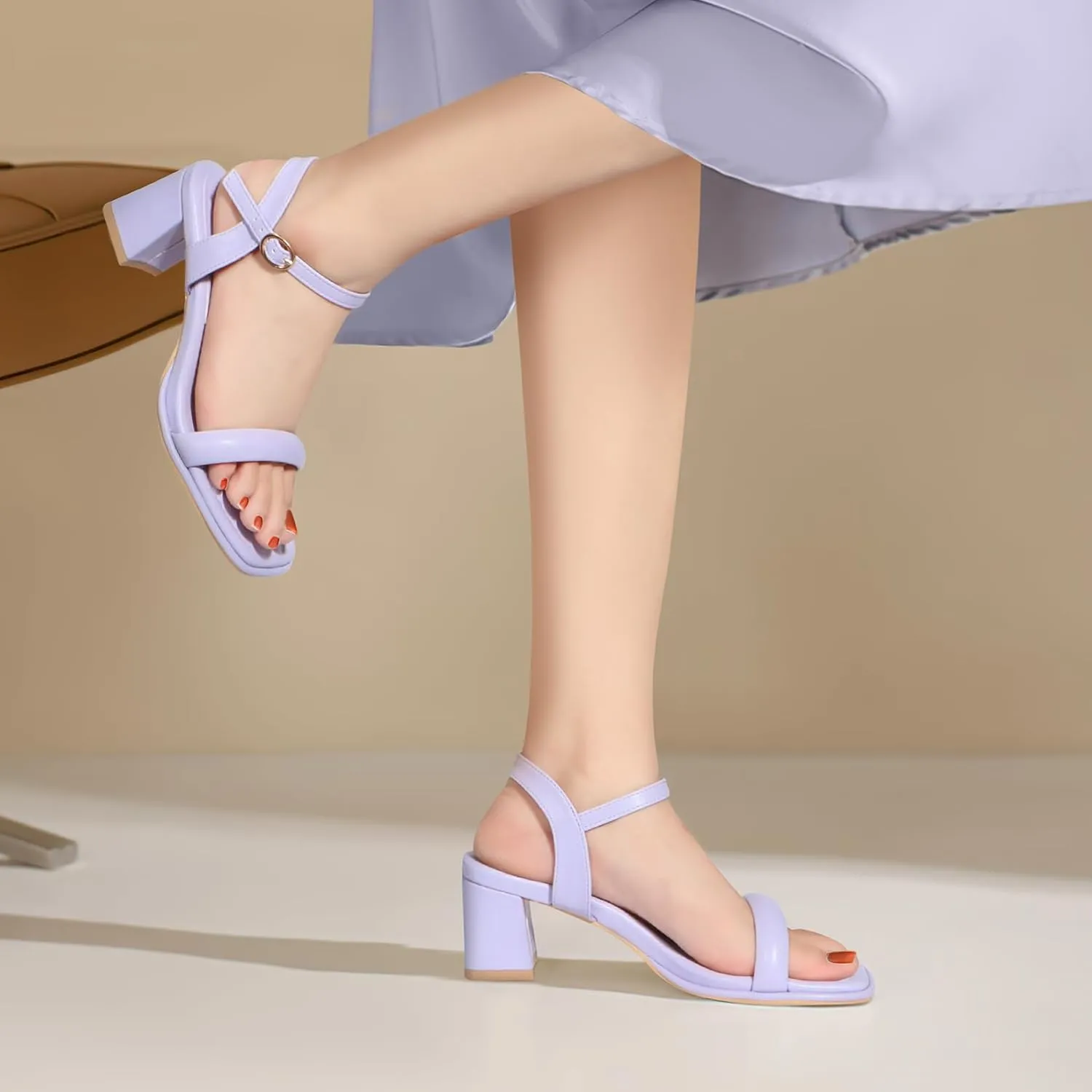 Heels Charm Women's Chunky Block Heeled Sandals 2.56 Inches Open Toe Ankle Strap Block High Heel Sandal Dress Dancing Sandals Daily Work Party Shoes