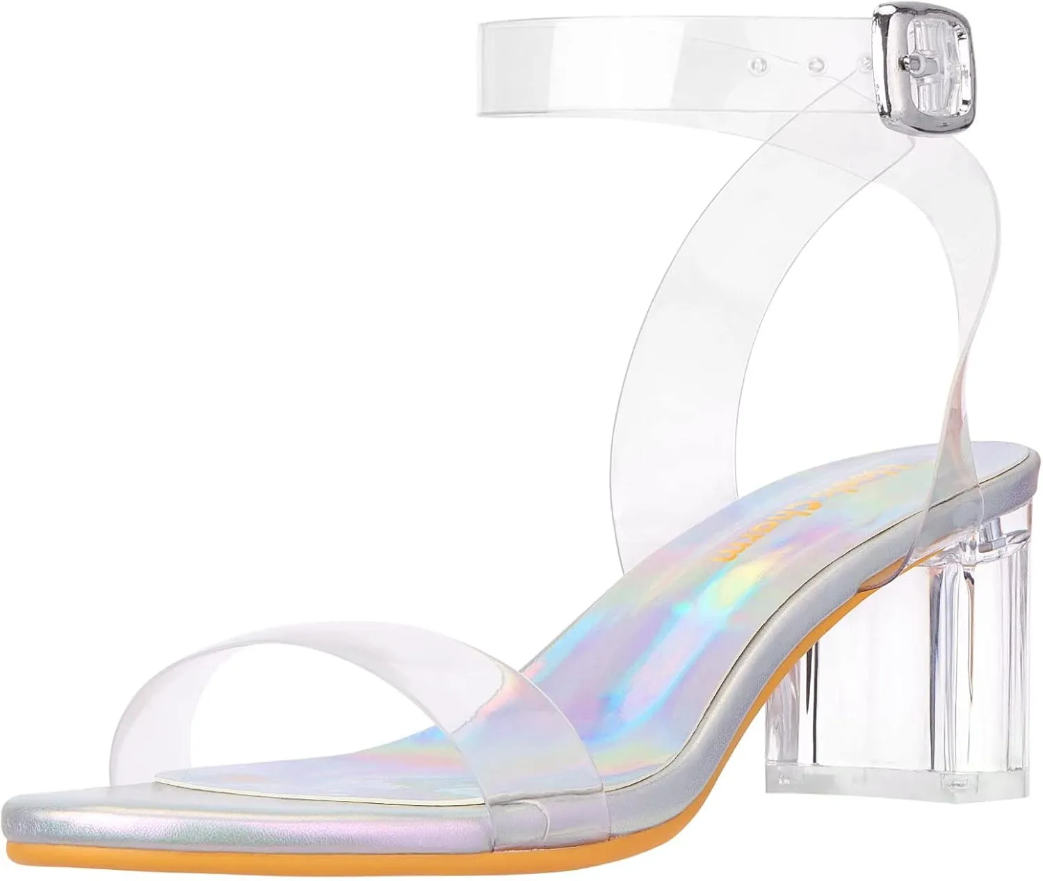 Heels Charm Women's Strappy Clear Chunky Clear Block Low Heeled Sandals 2 Inches Open Toe Ankle Strap High Heel Dress Sandals Daily Work Party Sandal Shoes
