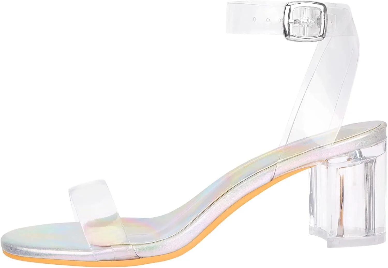 Heels Charm Women's Strappy Clear Chunky Clear Block Low Heeled Sandals 2 Inches Open Toe Ankle Strap High Heel Dress Sandals Daily Work Party Sandal Shoes