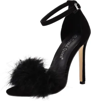 High Heels for Women Open Toe Heels with Ankle Strap Feather Heels Fluffy High Heel Shoes Party Ankle Strap Stiletto