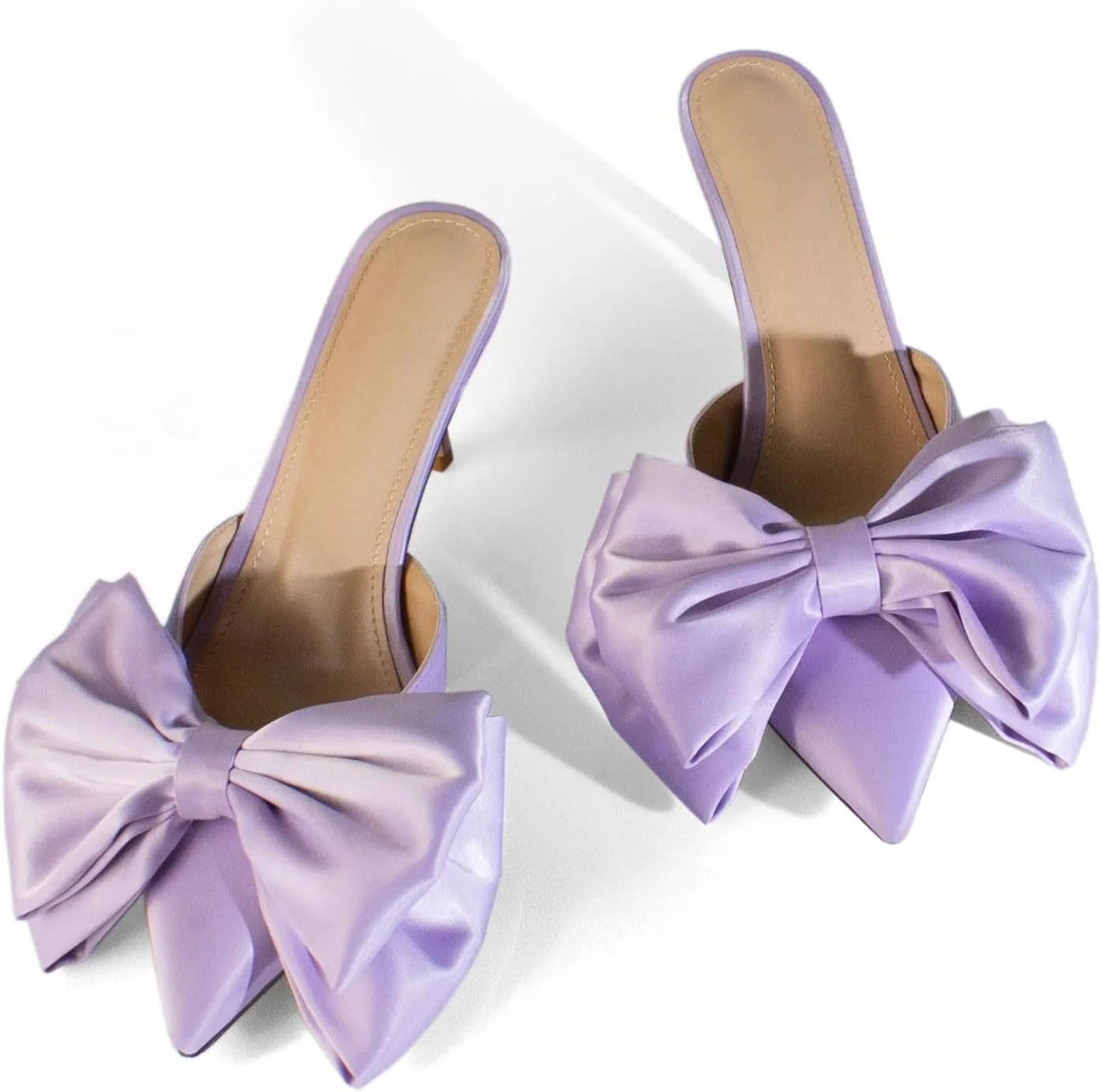 iadore Women's High Heel Sandals, 3'' Satin Closed Pointed Toe Oversized Bow Slip-on Stiletto Slippers Party Prom Casual Dress Mules