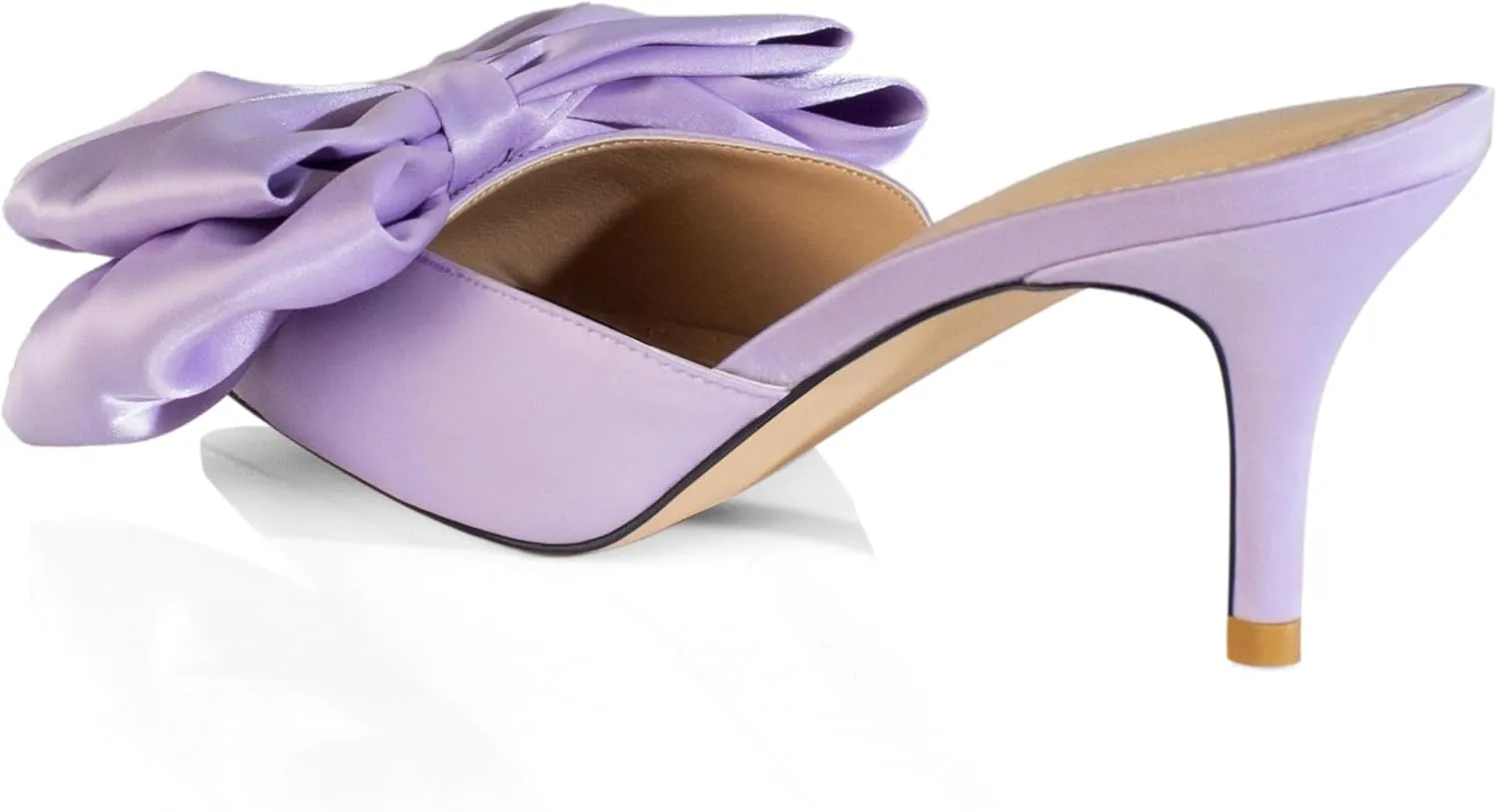 iadore Women's High Heel Sandals, 3'' Satin Closed Pointed Toe Oversized Bow Slip-on Stiletto Slippers Party Prom Casual Dress Mules