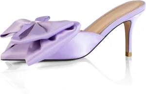 iadore Women's High Heel Sandals, 3'' Satin Closed Pointed Toe Oversized Bow Slip-on Stiletto Slippers Party Prom Casual Dress Mules
