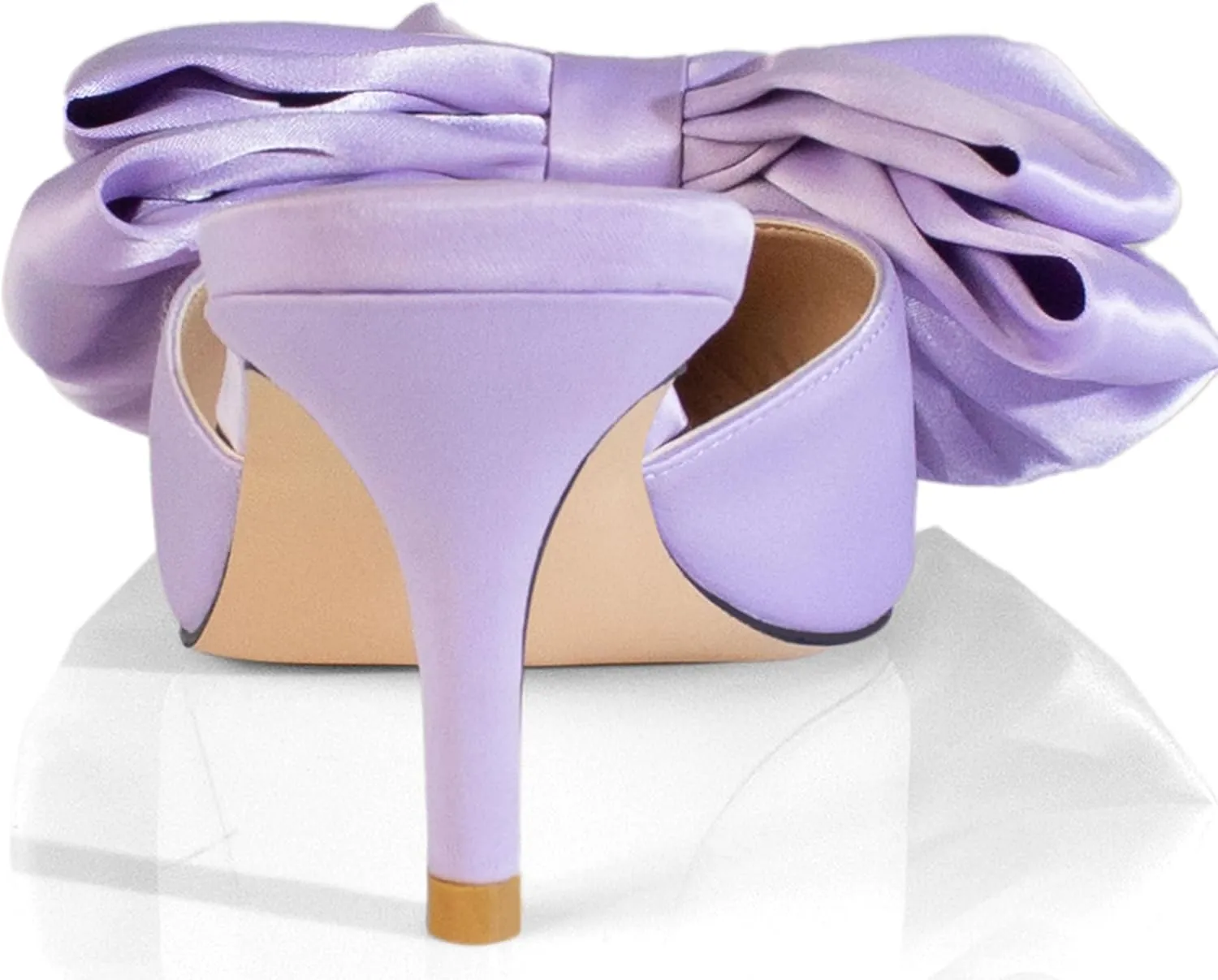 iadore Women's High Heel Sandals, 3'' Satin Closed Pointed Toe Oversized Bow Slip-on Stiletto Slippers Party Prom Casual Dress Mules