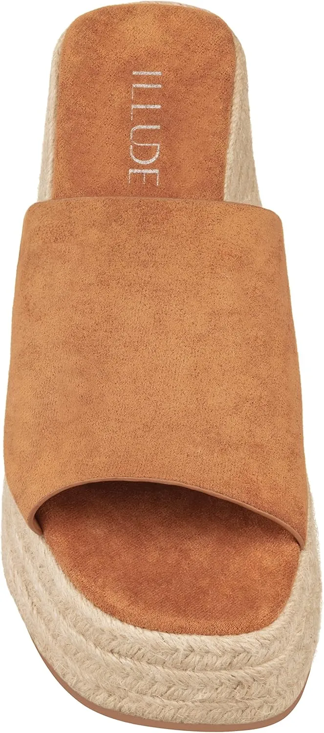 ILLUDE Women's Wedge Sandal Espadrille Platform Slip On Open Toe Wedge Heel Sandals