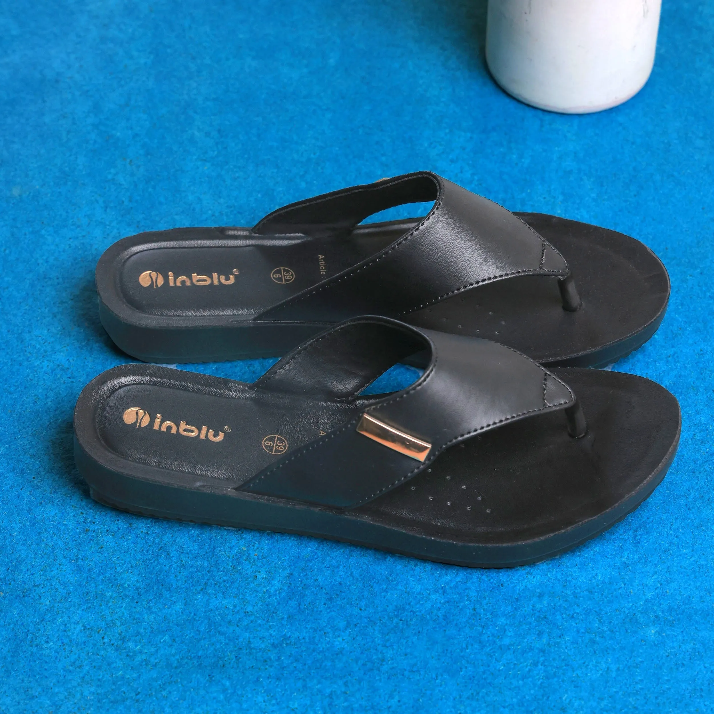Inblu Women Black Thong Style Sandal with Slip-On Closure (BM14_BLACK)
