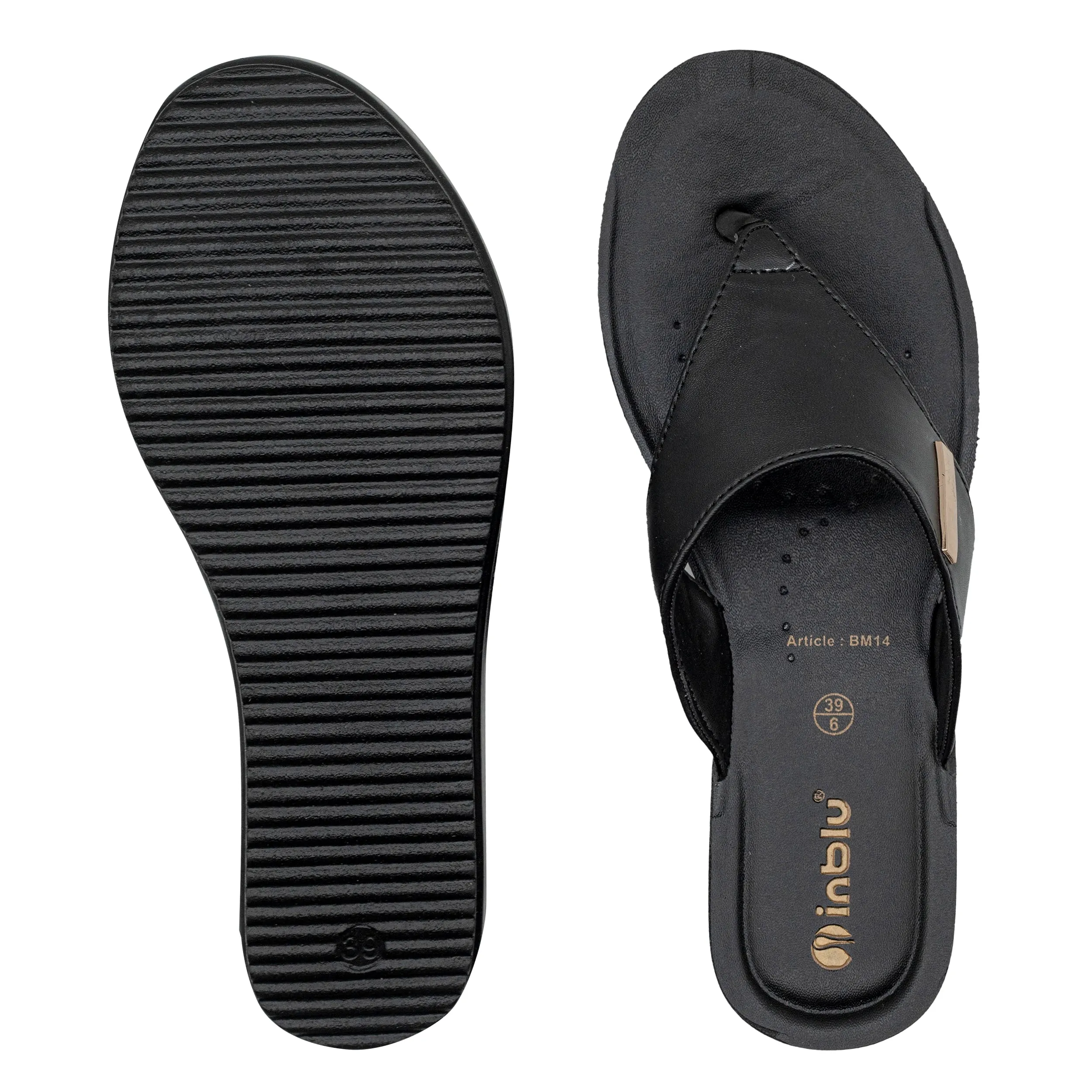 Inblu Women Black Thong Style Sandal with Slip-On Closure (BM14_BLACK)