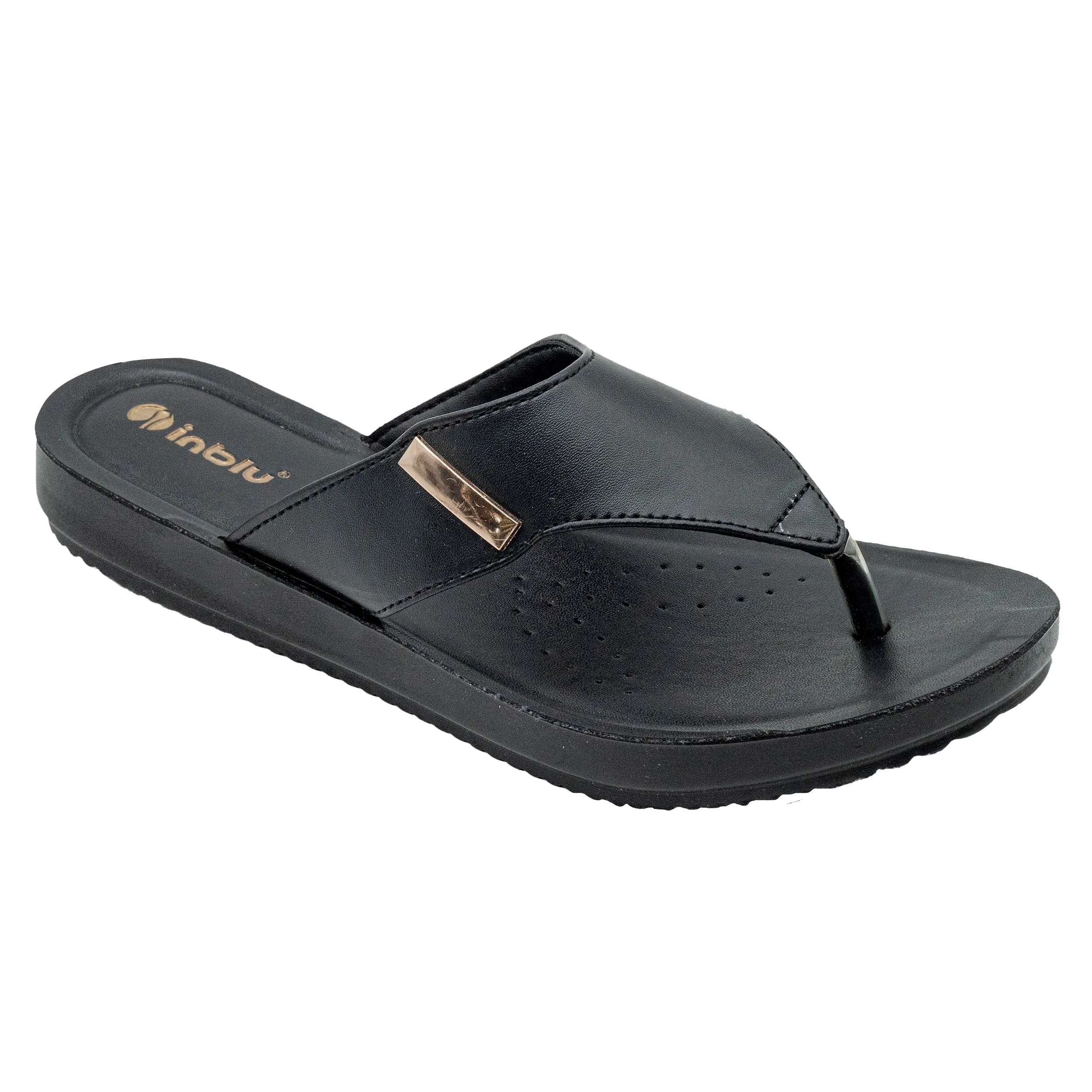Inblu Women Black Thong Style Sandal with Slip-On Closure (BM14_BLACK)