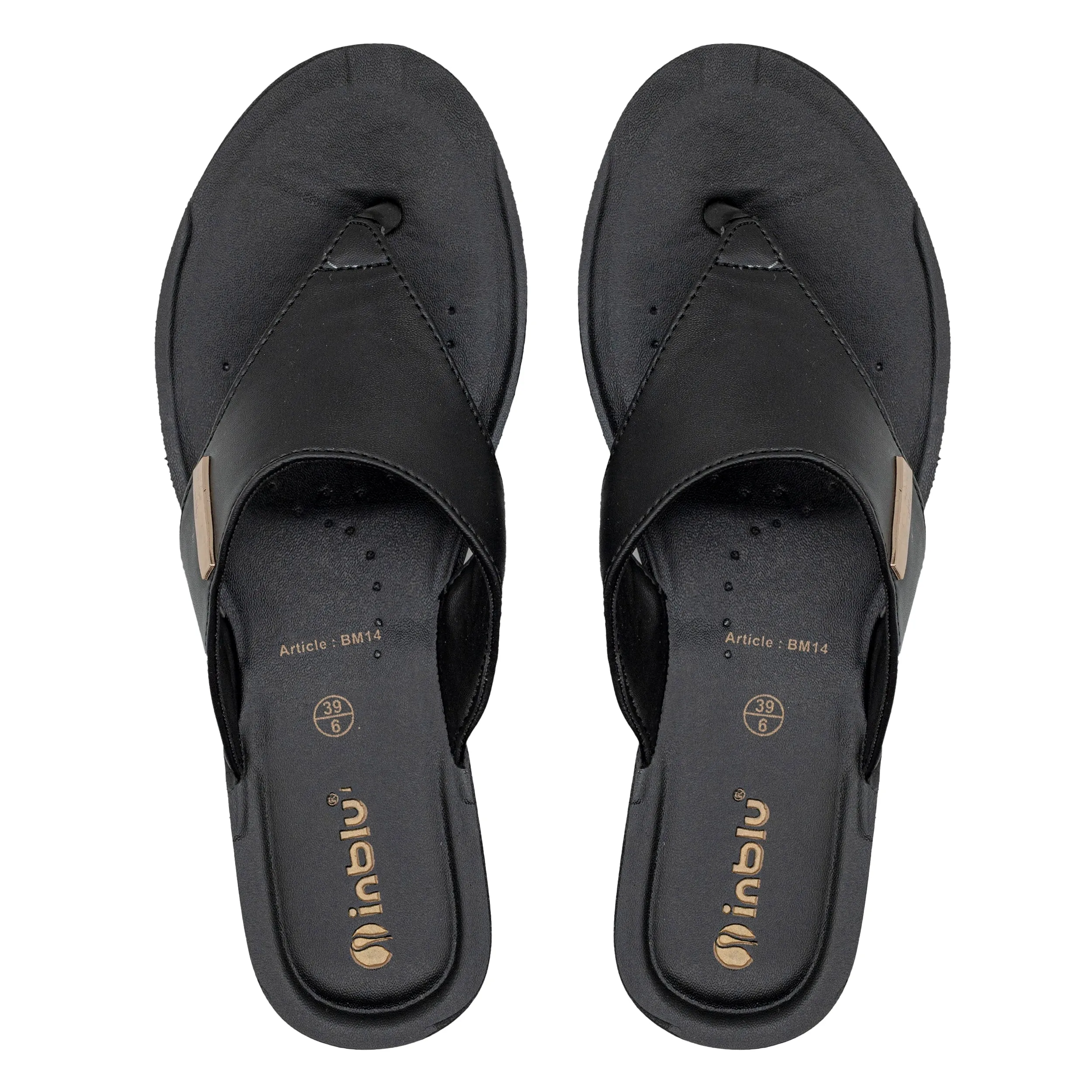 Inblu Women Black Thong Style Sandal with Slip-On Closure (BM14_BLACK)