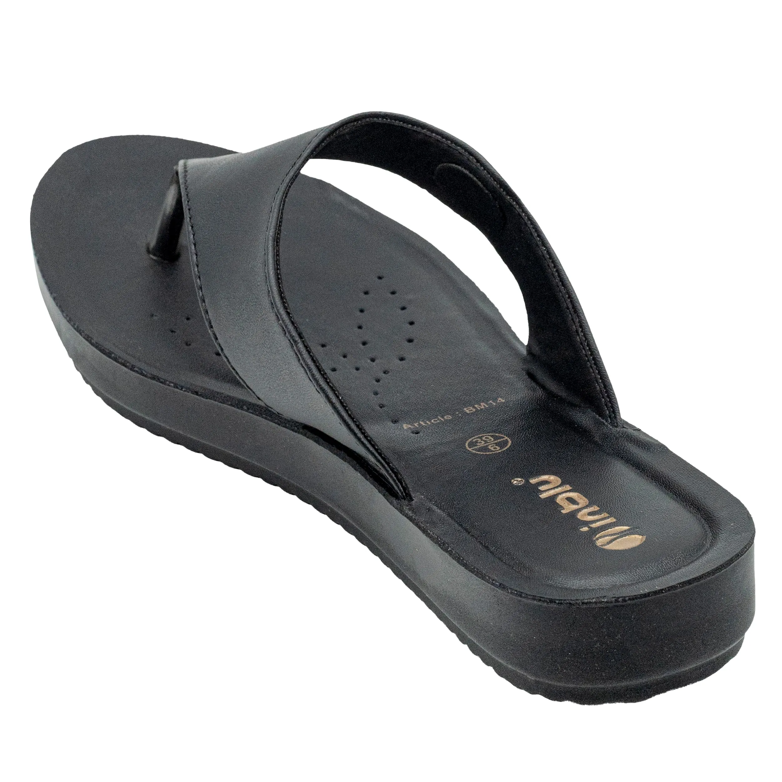 Inblu Women Black Thong Style Sandal with Slip-On Closure (BM14_BLACK)