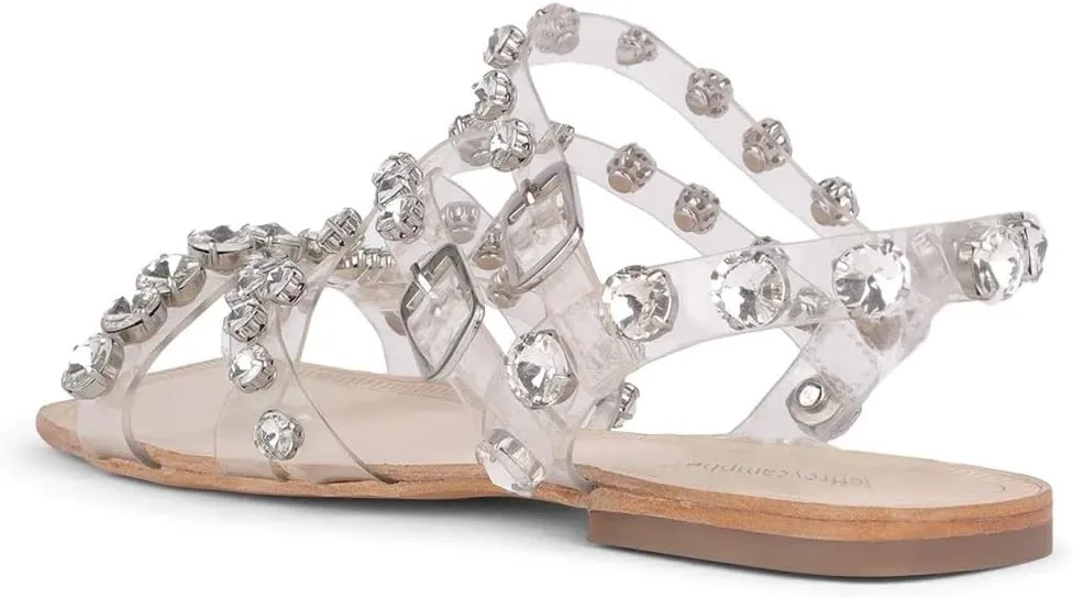 Jeffrey Campbell Calath Women Embellished Flat Sandals Clear Nude Pearl Sandals