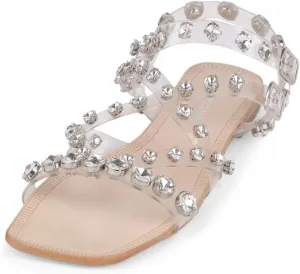 Jeffrey Campbell Calath Women Embellished Flat Sandals Clear Nude Pearl Sandals
