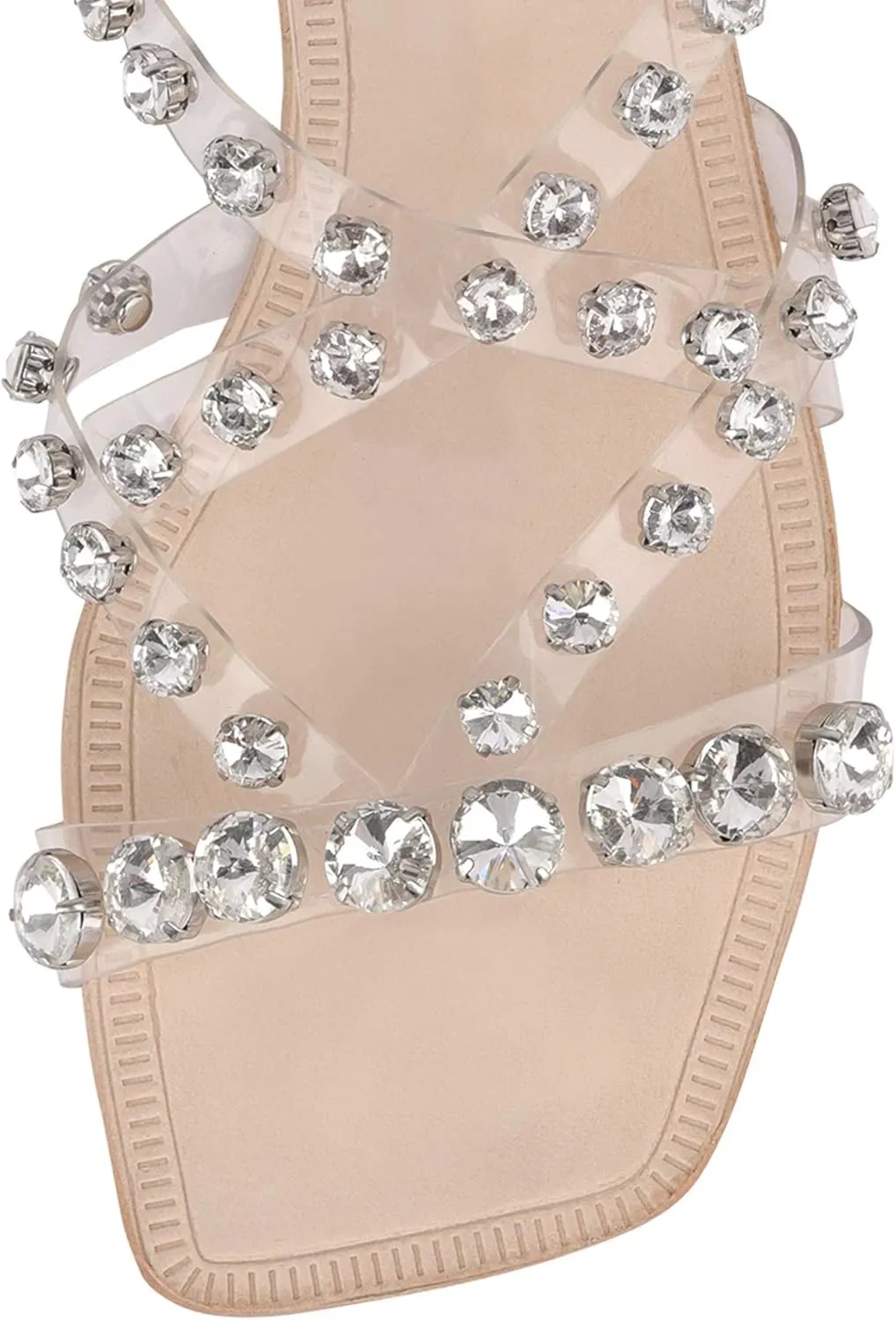 Jeffrey Campbell Calath Women Embellished Flat Sandals Clear Nude Pearl Sandals
