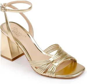 Jewel Badgley Mischka Michelle Metallic Strappy Block Heels