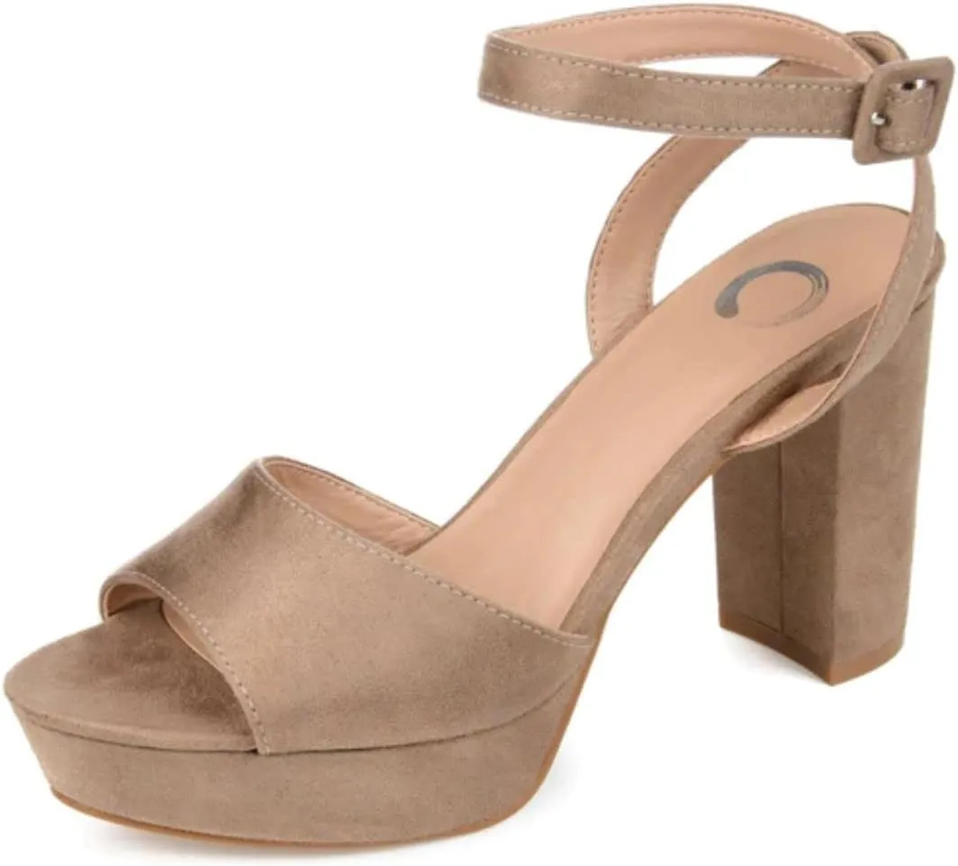 Journee Open Toe Strappy Platform Pumps for Women - Nairri Ankle Strap Chunky High Block Heel Sandal
