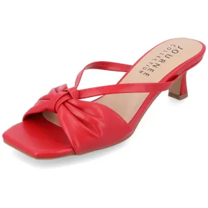 Journee Womens Strappy Bow Slip On Open Square Toe Stiletto Low Kitten Heel Padded Slide Starling Pumps Red 7.5 Medium Womens US