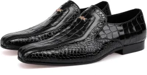 Leather Dress Shoes for Mens, Premium Alligator Printed Penny Loafers with Buckle Slip on Dress Loafer Business Wedding Shoes for Men
