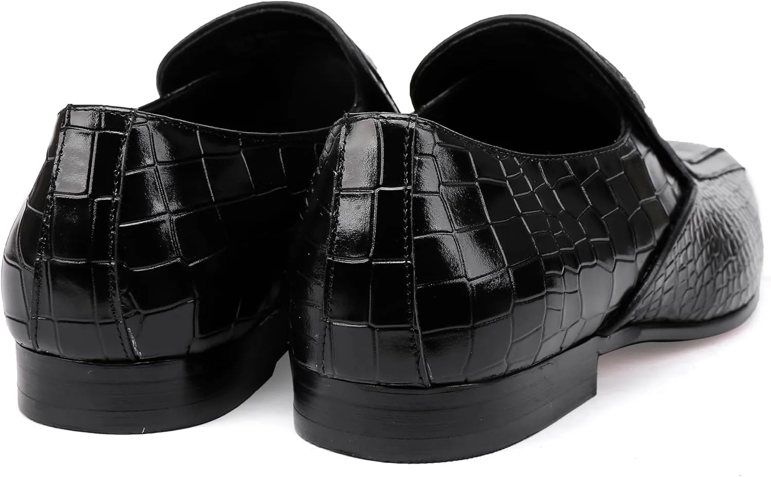 Leather Dress Shoes for Mens, Premium Alligator Printed Penny Loafers with Buckle Slip on Dress Loafer Business Wedding Shoes for Men