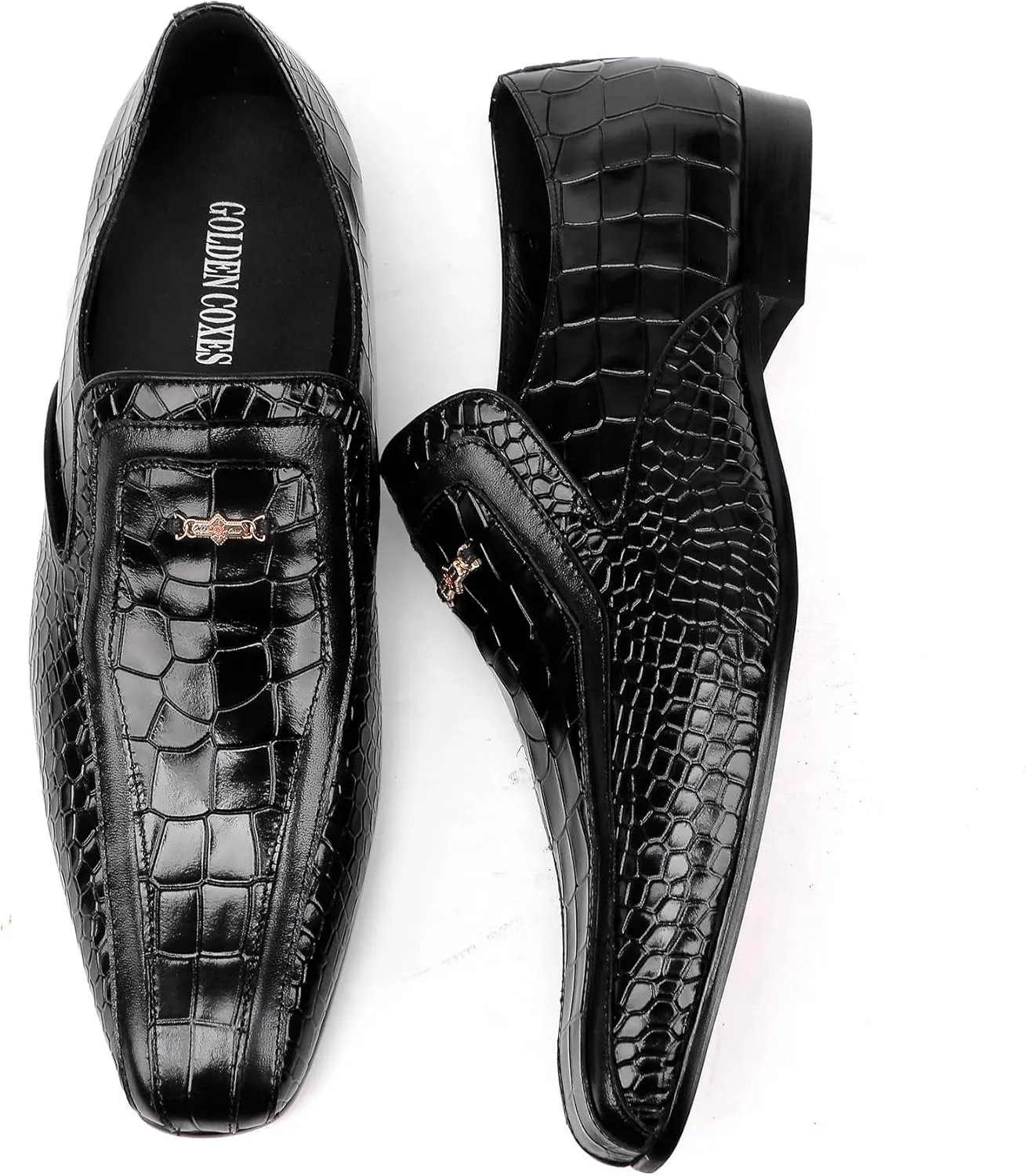 Leather Dress Shoes for Mens, Premium Alligator Printed Penny Loafers with Buckle Slip on Dress Loafer Business Wedding Shoes for Men