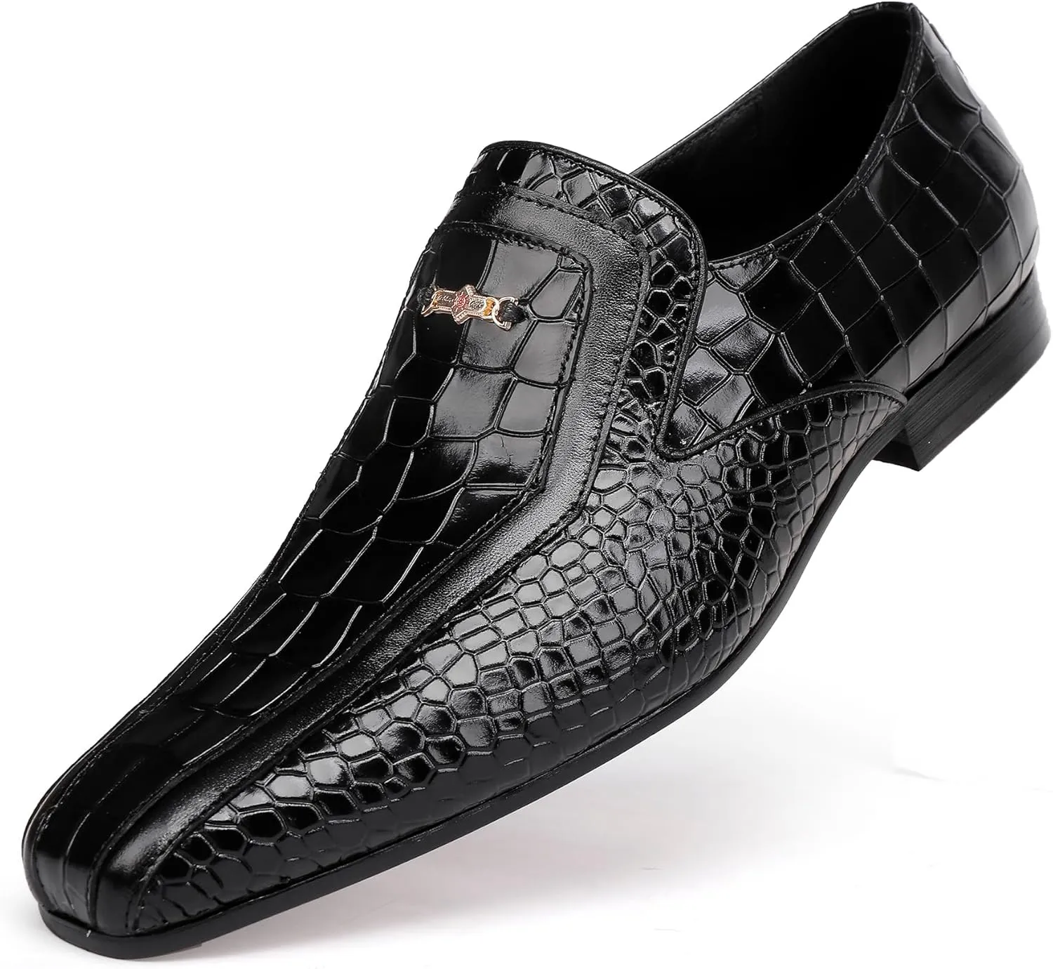 Leather Dress Shoes for Mens, Premium Alligator Printed Penny Loafers with Buckle Slip on Dress Loafer Business Wedding Shoes for Men