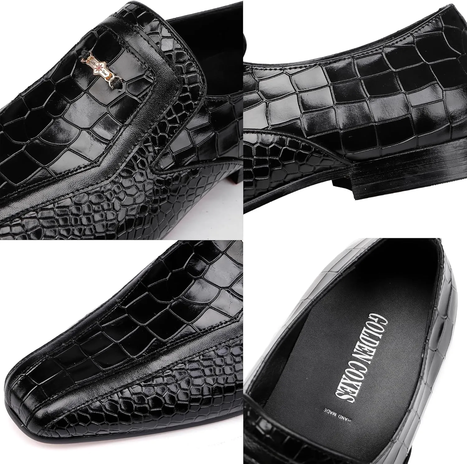 Leather Dress Shoes for Mens, Premium Alligator Printed Penny Loafers with Buckle Slip on Dress Loafer Business Wedding Shoes for Men