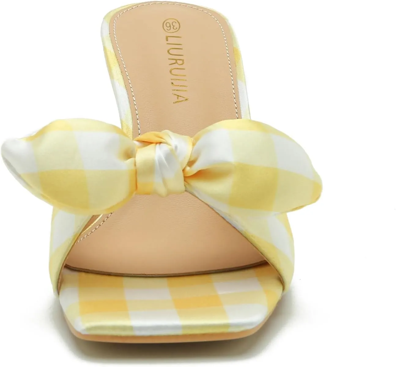 LIURUIJIA Bow Tie kitten heel sandals for women Mule Sandals Slingback Square Open Toe Low Wedding Heels Backless Slip On Slide Summer Cute Wedding Bridal Sandals Shoes