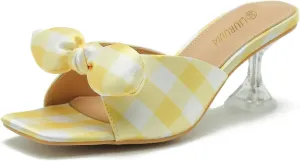 LIURUIJIA Bow Tie kitten heel sandals for women Mule Sandals Slingback Square Open Toe Low Wedding Heels Backless Slip On Slide Summer Cute Wedding Bridal Sandals Shoes