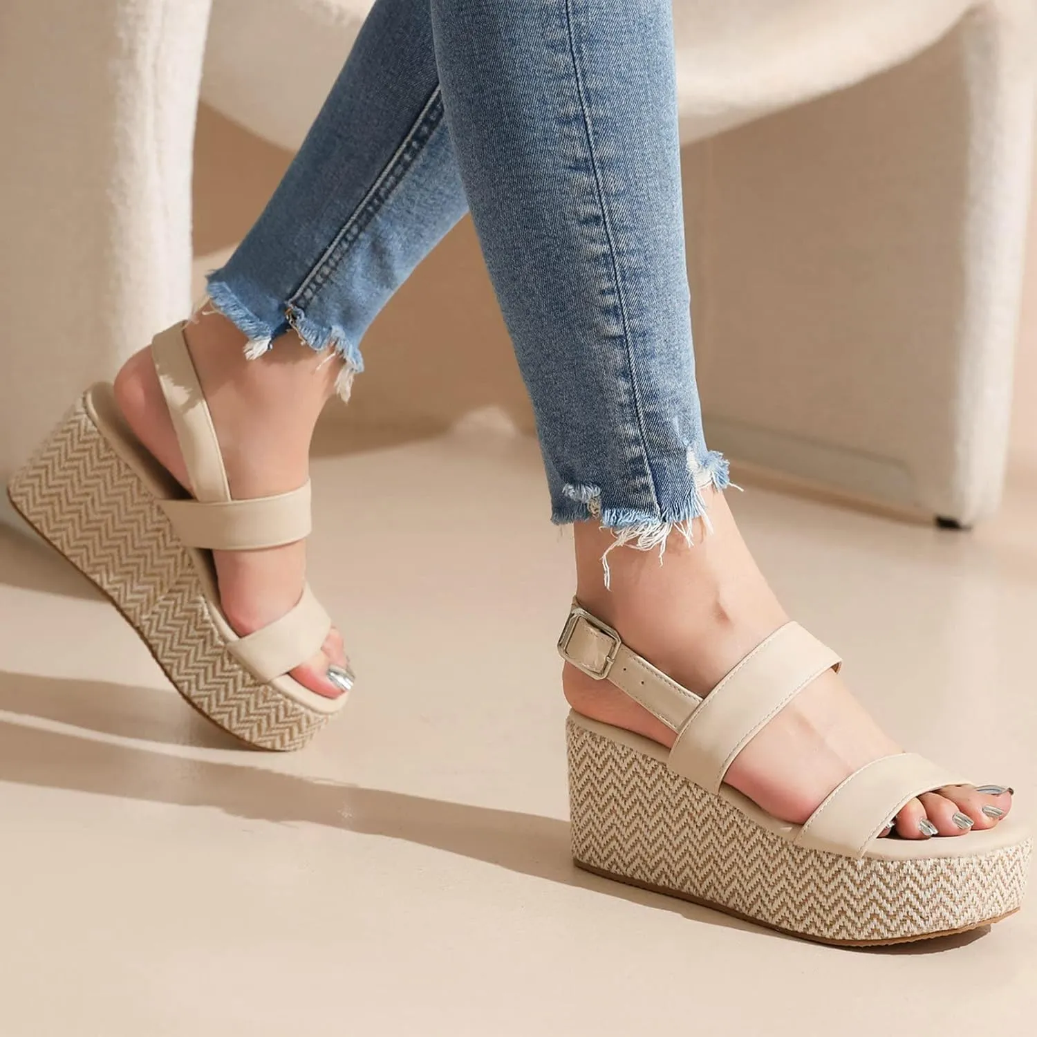 Meefit Women Platform Espadrille Wedges Sandals Open Toe Slingback Ankle Strap High Heels Sandals