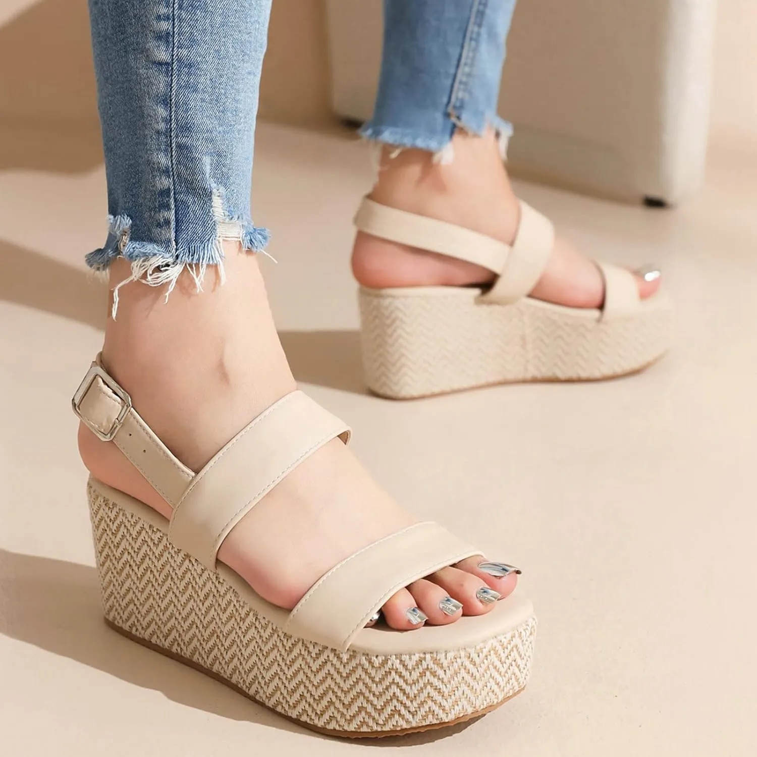 Meefit Women Platform Espadrille Wedges Sandals Open Toe Slingback Ankle Strap High Heels Sandals