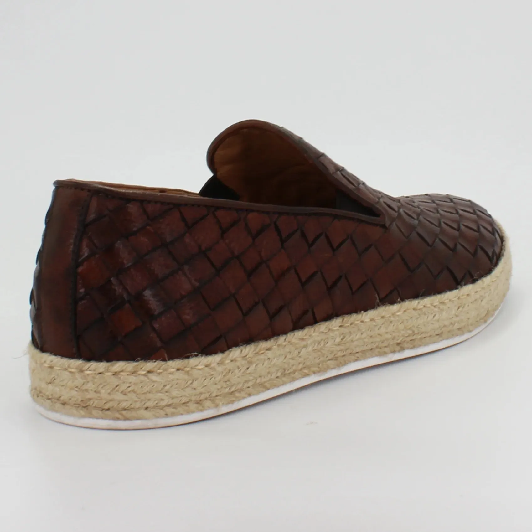 Men's slip on woven espadrille in calf leather brown (BRU11341)