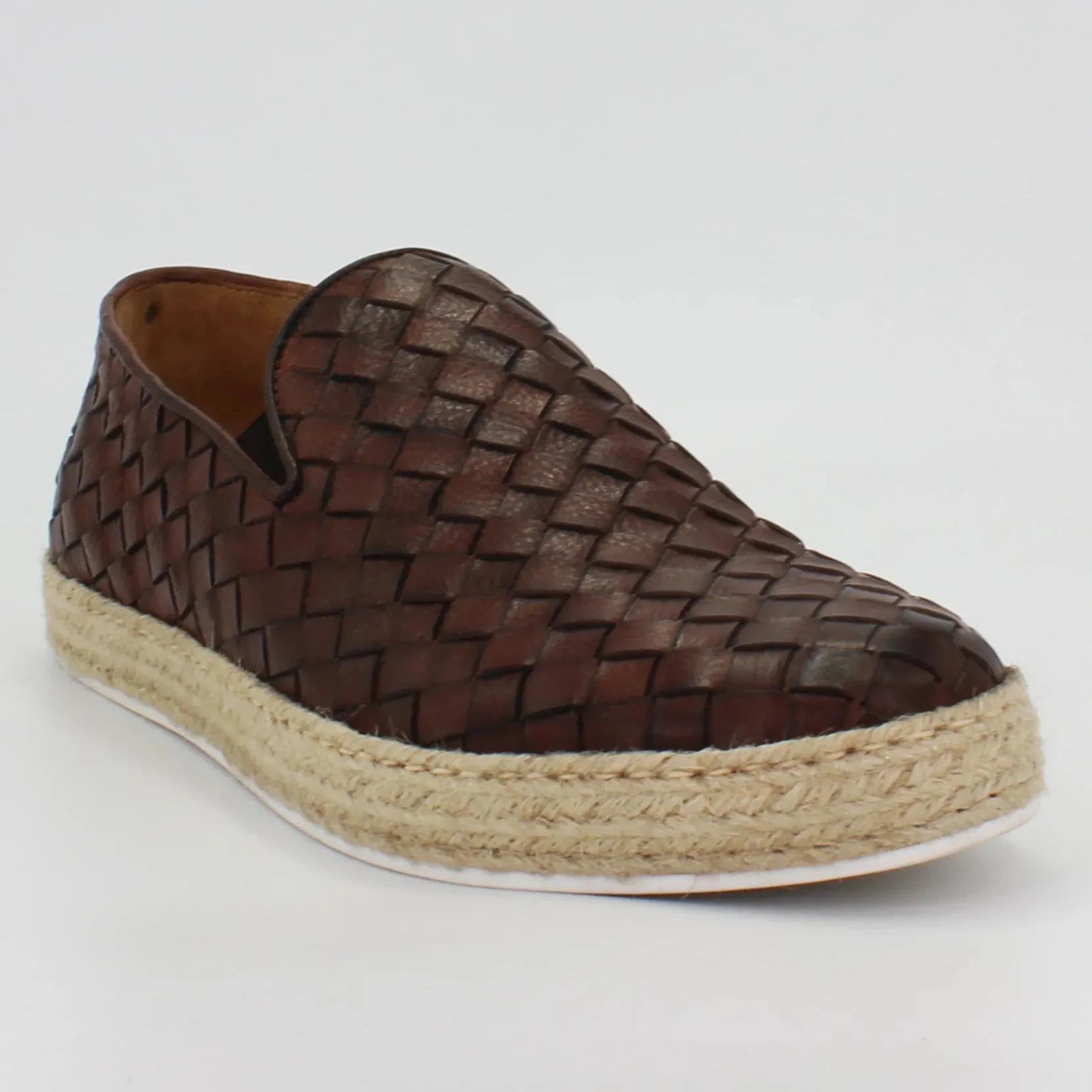 Men's slip on woven espadrille in calf leather brown (BRU11341)