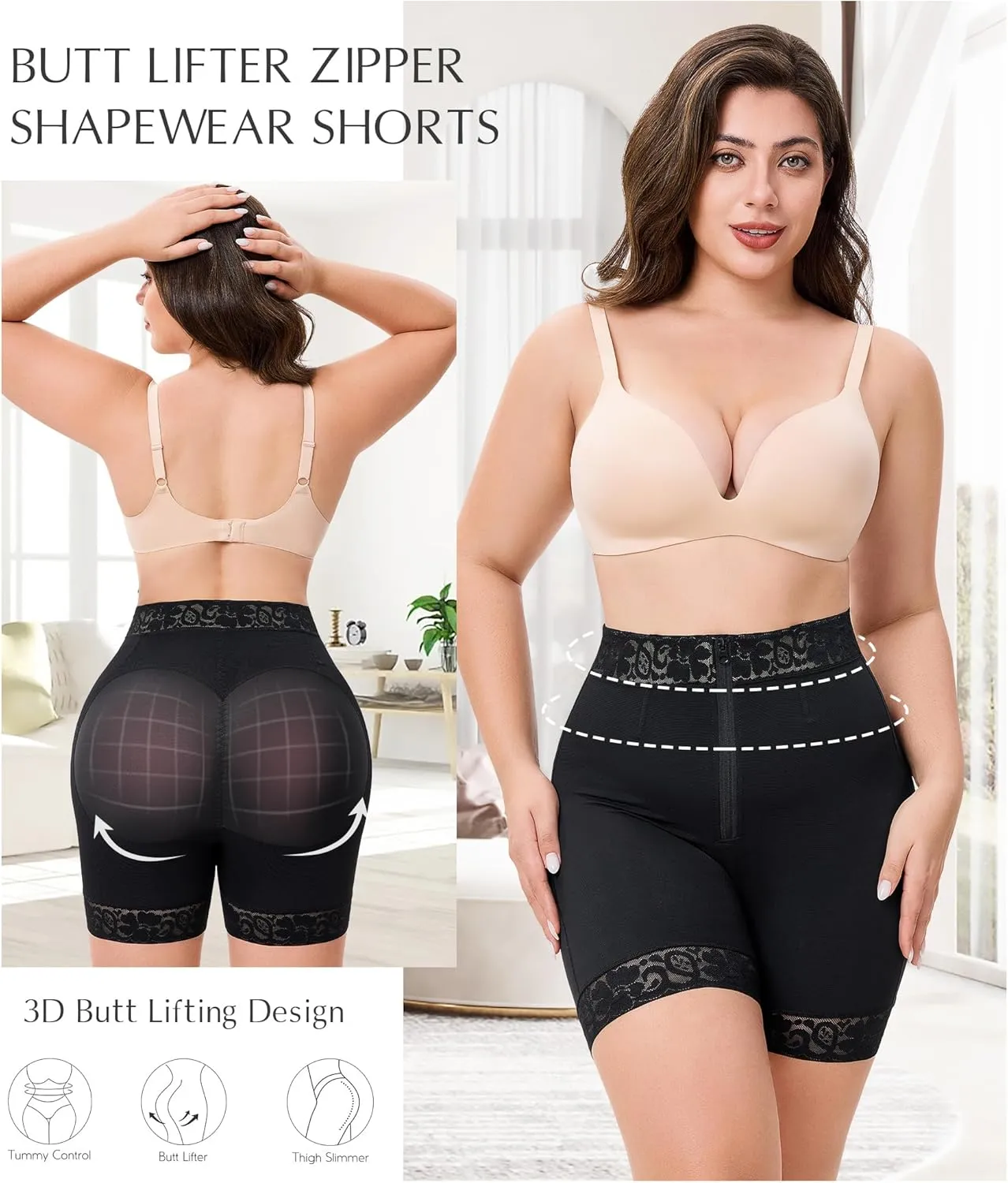 MERYOSZ Tummy Control Panties Butt Lifting Shapewear Shorts for Women Zipper Body Shaper Shorts Thigh Slimmer Underwear
