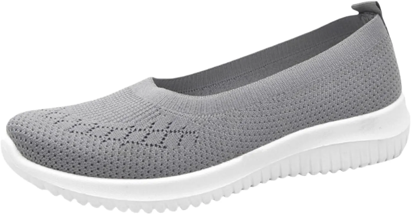 Mmoneyake Walk Shoes for Women Woven Orthopedic Breathable Soft Shoes Knit Low Wedge Dressy Ballet Shoes Arch Support Walking Shoes Slip On Diabetic Foam Shoes Sneakers
